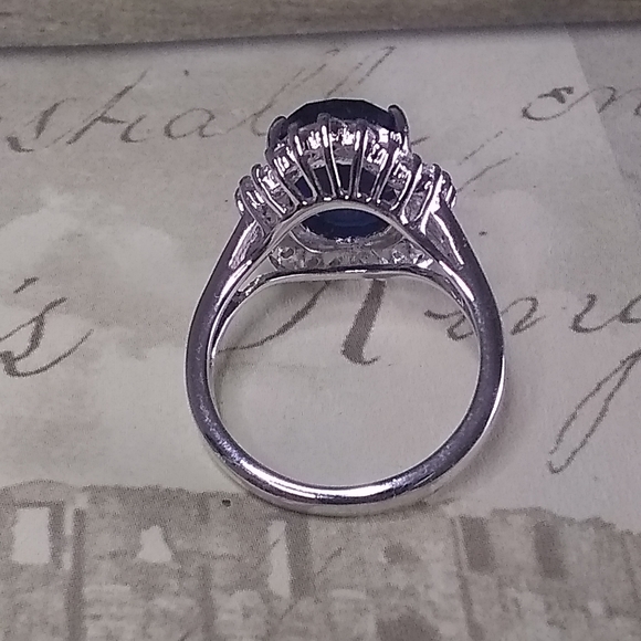 Princess Diana RJ Avon .925 Sterling Silver Blue Sapphire Halo Ring - Picture 4 of 6